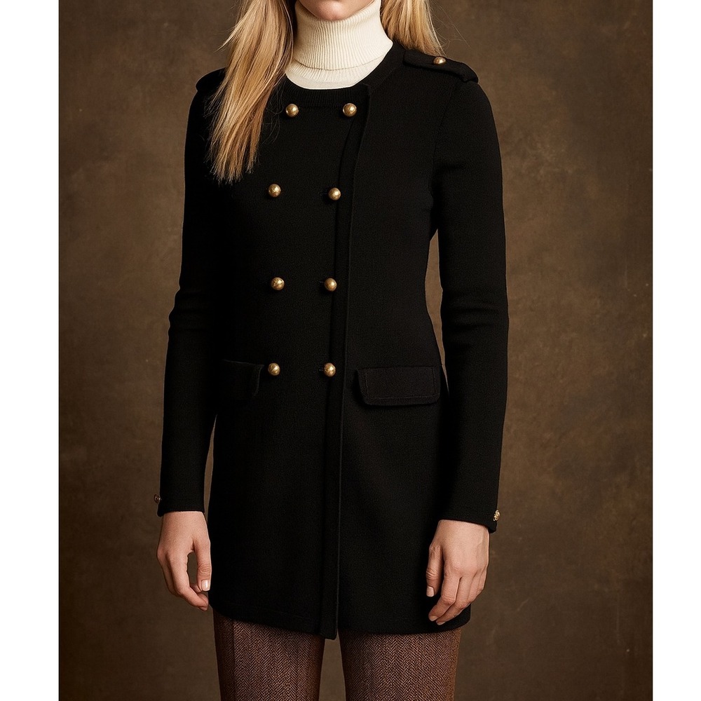 Banana Republic Women's Merino Wool Military Double Breasted Cardigan Black- S